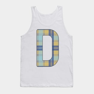 Monogram Letter D, Blue, Yellow and Grey Scottish Tartan Style Typography Design Tank Top